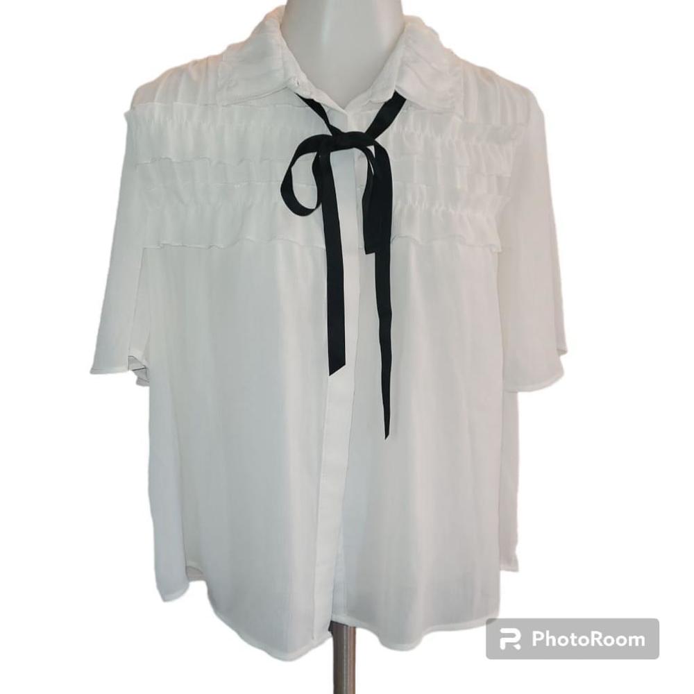 Women's Zara White Ruffle Blouse Size S